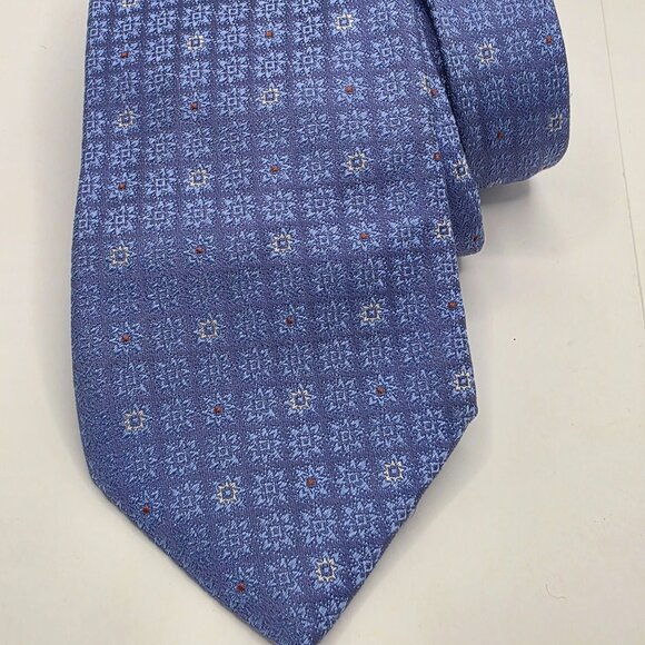 Marc Allen Designer Luxury Men's Blue Geometric 100% Silk Tie Necktie Italy - Picture 2 of 7